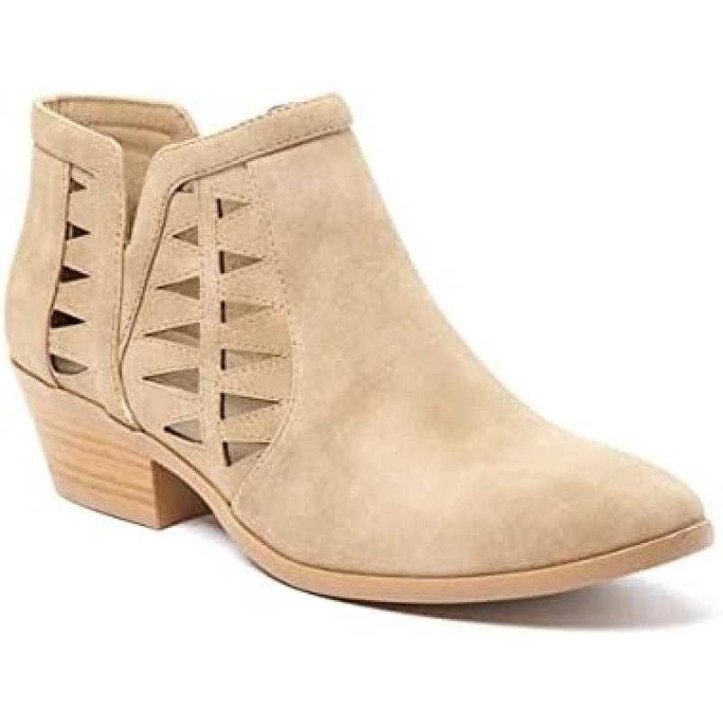 Soda Chance Womens Perforated Cut Out Stacked Block Heel Ankle Booties