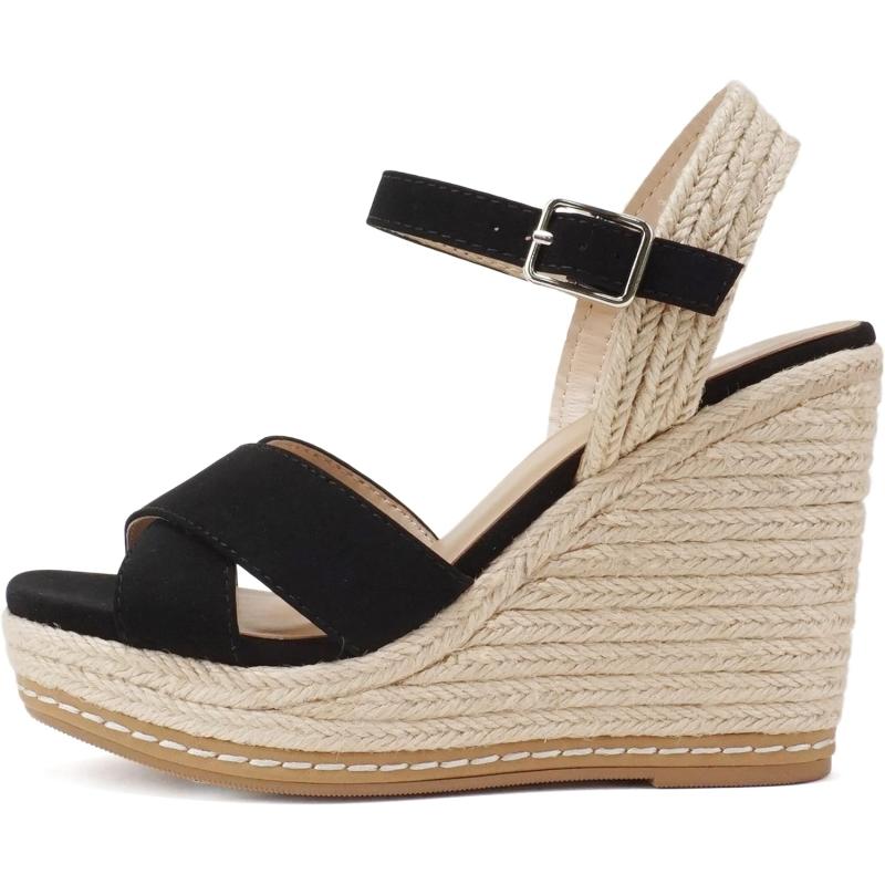 Soda Melany ~ Women Open Toe Crisscross Two Bands Upper Ankle Strap High Heel Espadrille Wedge 7547