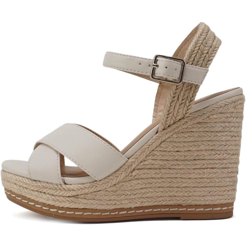 Soda Melany ~ Women Open Toe Crisscross Two Bands Upper Ankle Strap High Heel Espadrille Wedge 2096