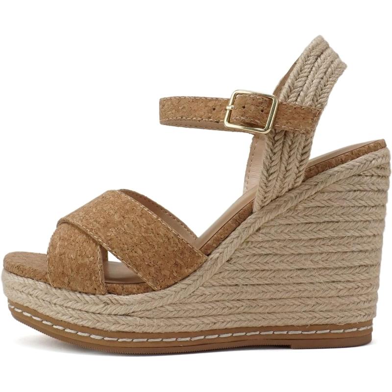 Soda Melany ~ Women Open Toe Crisscross Two Bands Upper Ankle Strap High Heel Espadrille Wedge 9880