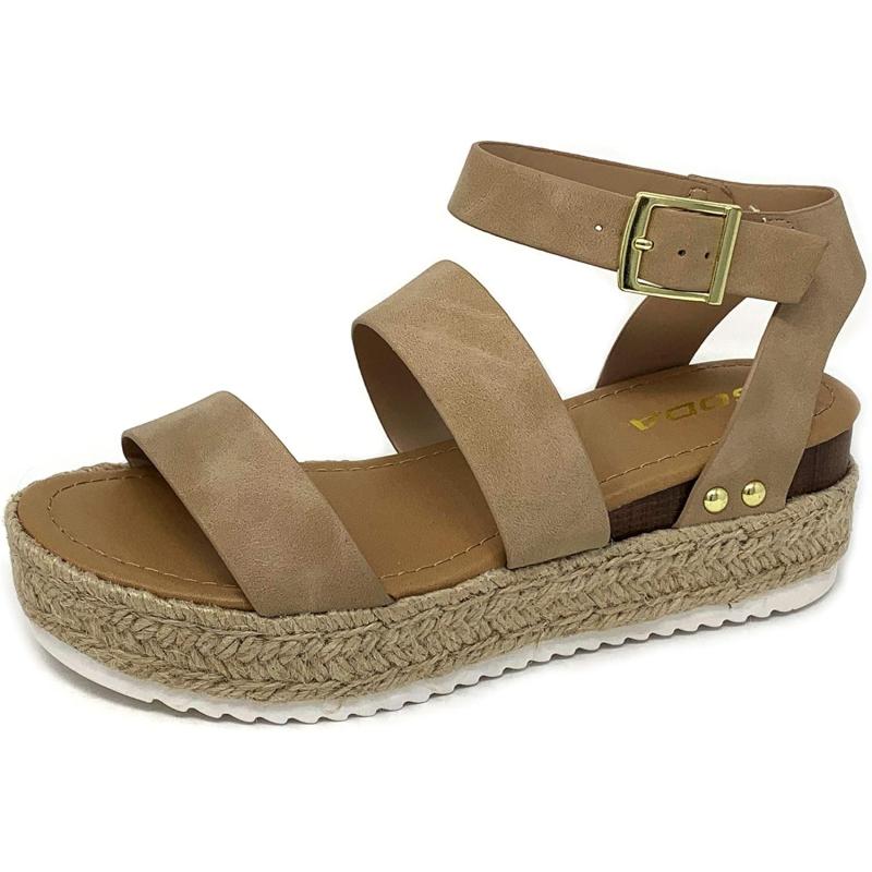 Soda Top Shoe Bryce Open Toe Buckle Ankle Strap Espadrilles Flatform Wedge Casual Sandataupe 8761