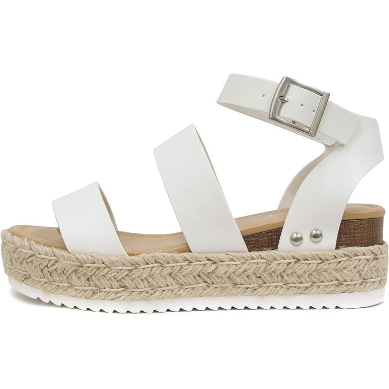 Soda Top Shoe Bryce Open Toe Buckle Ankle Strap Espadrilles Flatform Wedge Casual Sandawhite Pu 5766