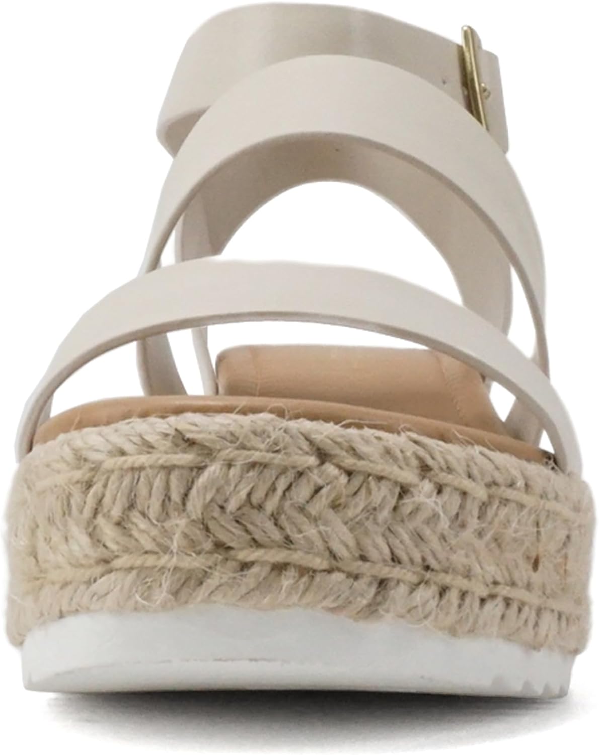 Soda Top Shoe Bryce Open Toe Buckle Ankle Strap Espadrilles Flatform Wedge Casual Sandaivory Pu 2987