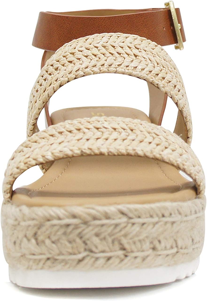 Soda Top Shoe Bryce Open Toe Buckle Ankle Strap Espadrilles Flatform Wedge Casual Sandanatural 1953