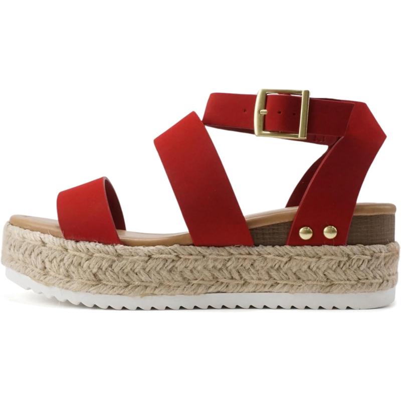 Soda Top Shoe Bryce Open Toe Buckle Ankle Strap Espadrilles Flatform Wedge Casual Sandacognac 1427