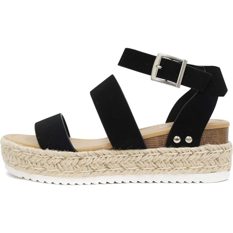 Soda Top Shoe Bryce Open Toe Buckle Ankle Strap Espadrilles Flatform ...